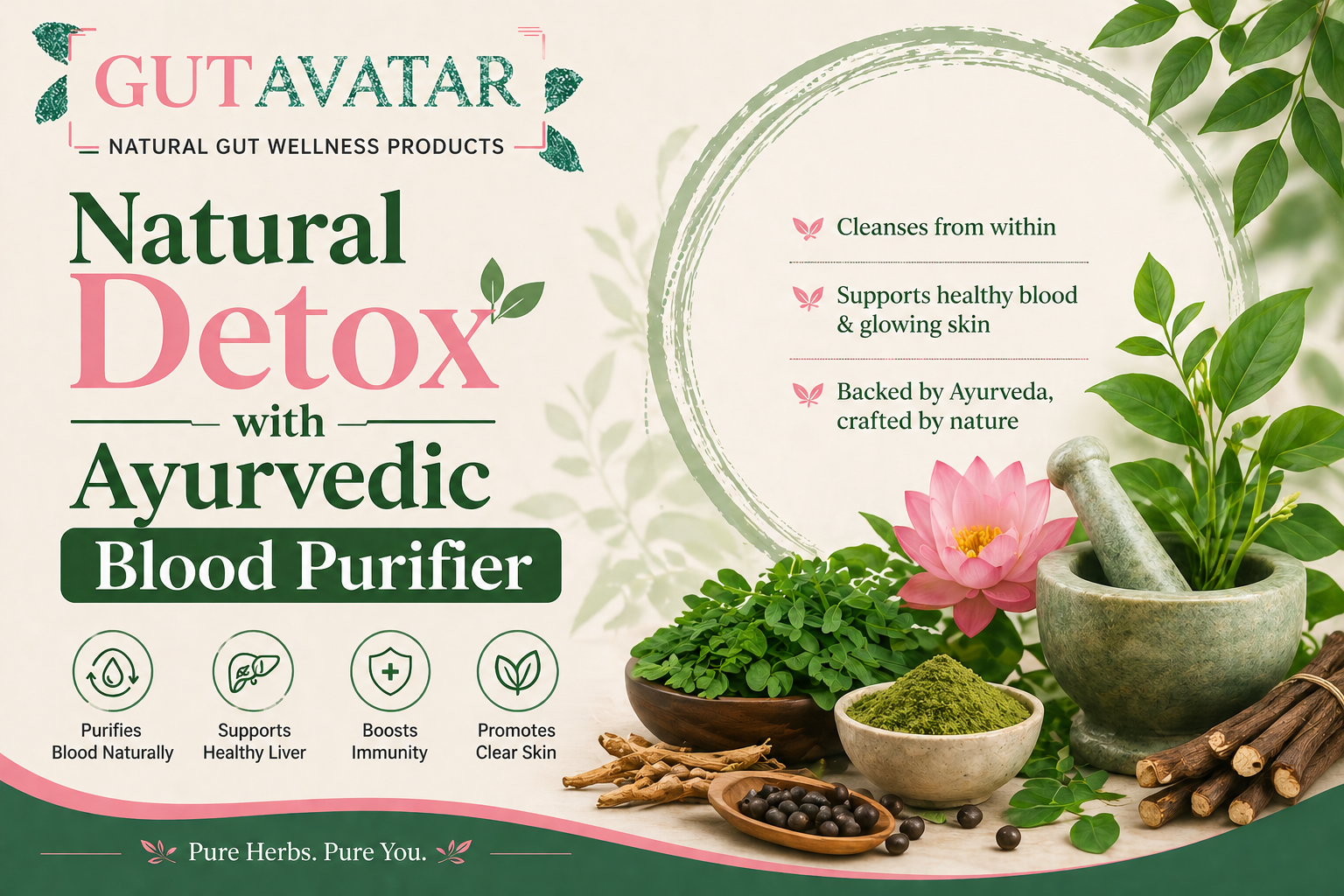 Ayurvedic Blood Purifier Powder by GutAvatar for natural detox, clear skin, and holistic wellness solutions.