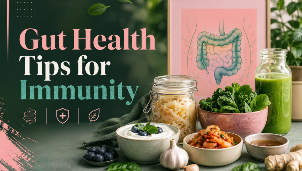 Gut health tips probiotics fiber for balanced digestion immunity and microbiome support.